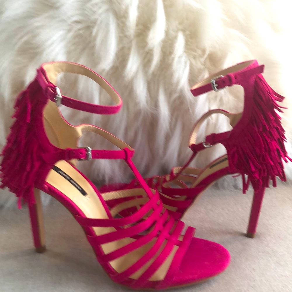 Zara Pink Suede T-Strap High Heel Sandal